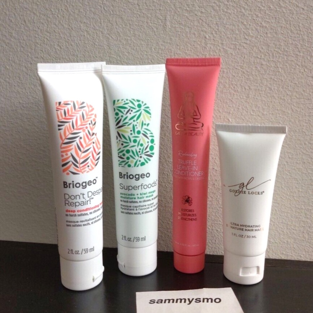 GOLDIE LOCKS Hair Mask 1 oz, Karma Beauty conditioner, Briogeo mask 2oz bundle